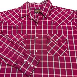 Plains Shirt Mens Large Red Plaid Western Pearl Snap Long Sleeve Cowboy Rodeo